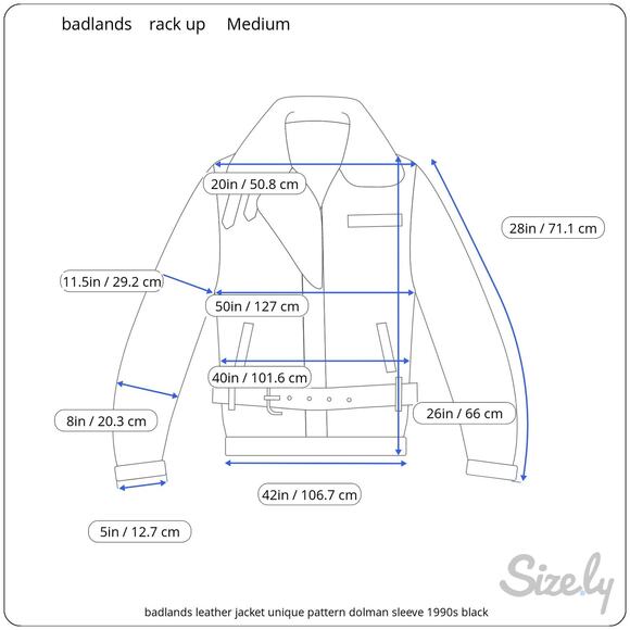 badlands leather jacket unique pattern dolman sleeve 1990s black - Picture 2 of 16